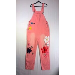 Cottagecore Girlhood Floral Graphic Unbranded Denim Overalls Women 5XL Pink